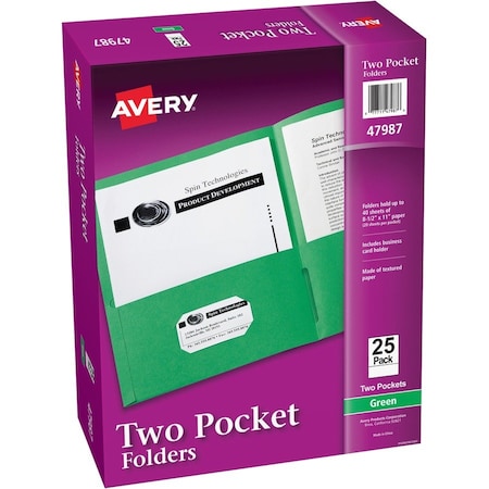 AVERY Folder, 2-Pocket, Letter, Grn 25PK AVE47987